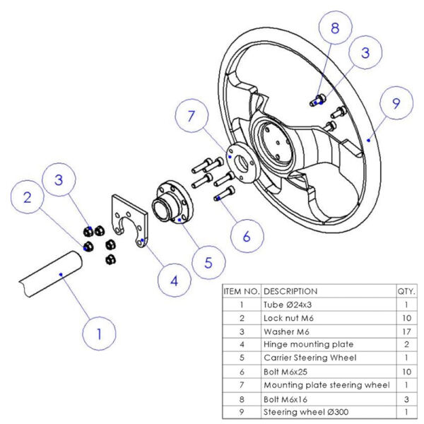 Schematic representation of the steering column and steer
